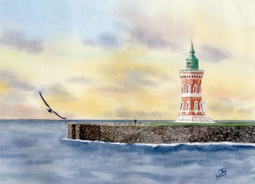 Postkarte DIN-A5  Aquarell Kunst Druck Kunstdruck Bremerhaven Leuchtturm Pingelturm - BHV1